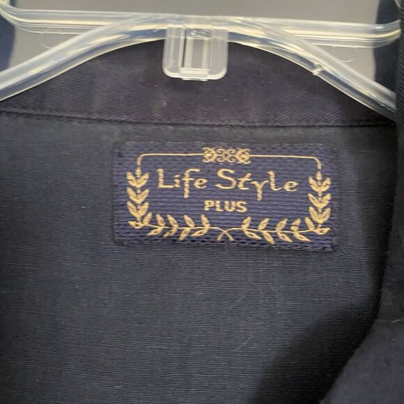 Life Style Patchwork Linen Jacket 1X Navy Floral Embroidered Cottage Boho Granny - Picture 4 of 10